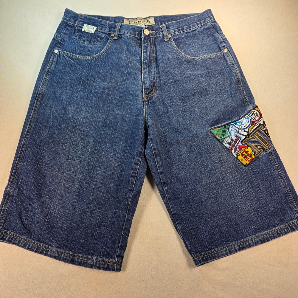 NLBPA Negro League Baseball Players Association Denim Shorts Mens 36 Baggy Y2K